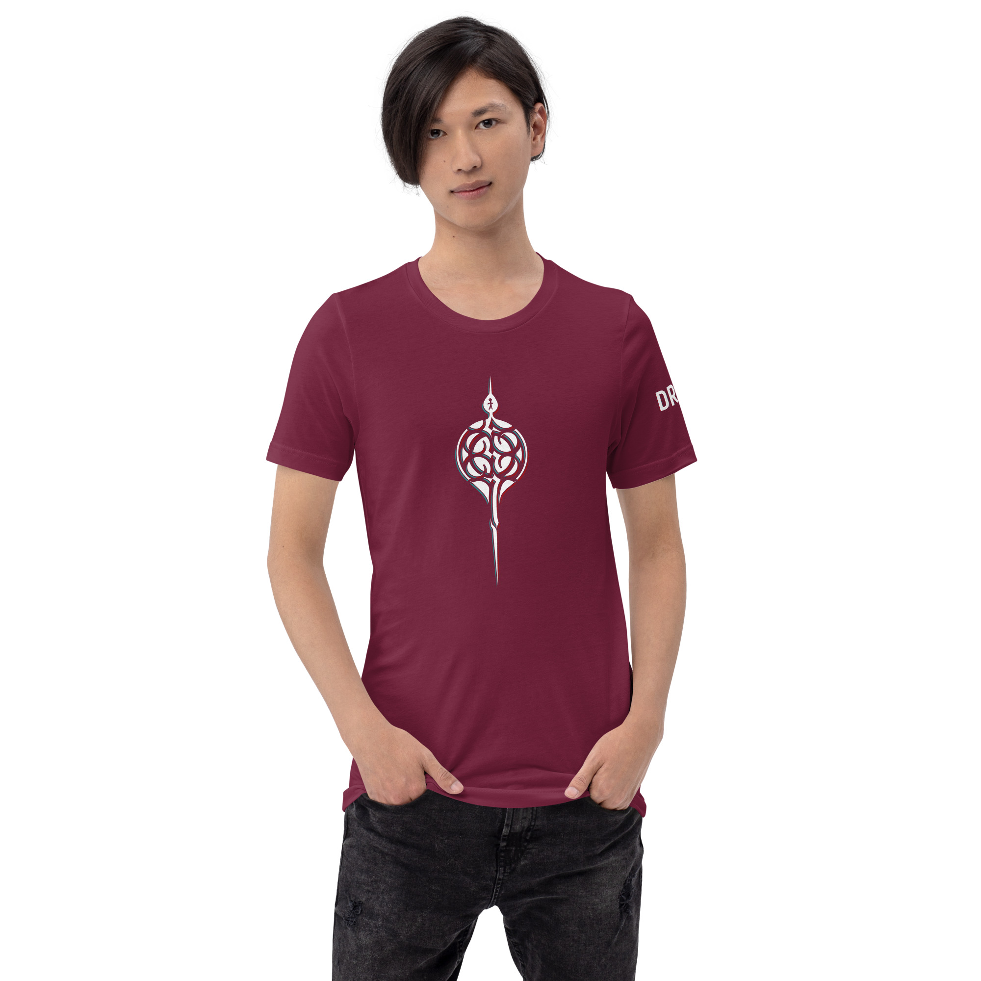 This is a Dredge tshirt with the symbol of the deep. Harken to the depths with our Symbol of the Deep tee on a rich maroon base.