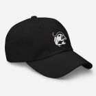 Black cap with a white DREDGE fish icon with a hook