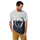 Dredge all over print front view of the tshirt with the tentacles appears from the sea and surrounding the boat